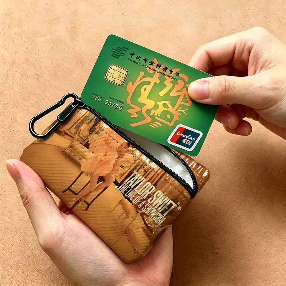 T-Taylor-Swift Lyrical-Pop-Storytelling Mini Hanging Oxford Cloth Coin Bag Durable Zipper Key Card Pouch With Carabiner