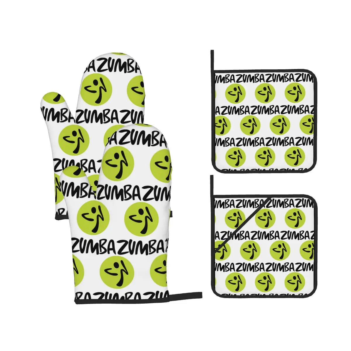 Fitness Zumba Dance Oven Mitts and Pot Holder Sets of 4 for Baking Kitchen Cooking Grilling Resistant Non-Slip Gloves