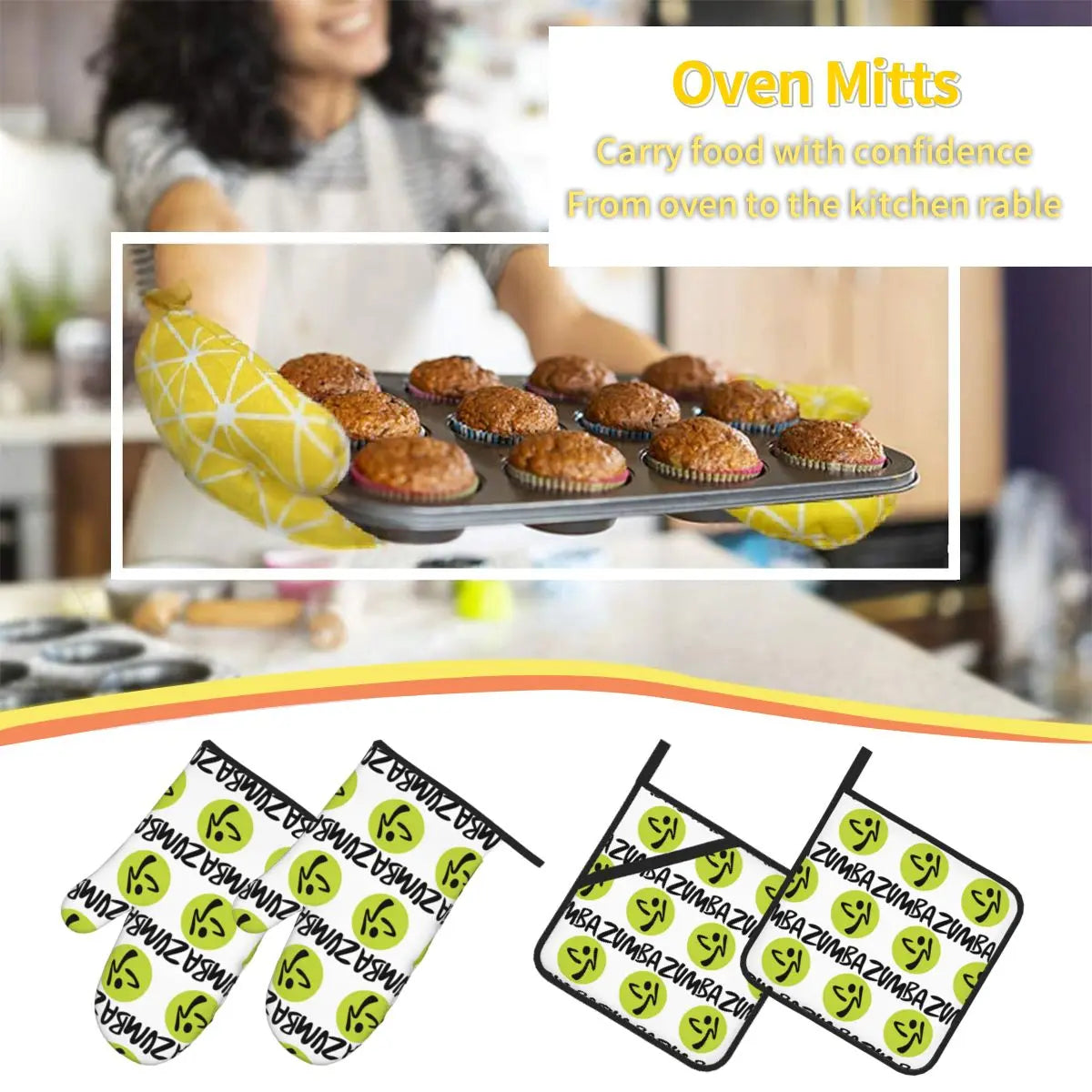 Fitness Zumba Dance Oven Mitts and Pot Holder Sets of 4 for Baking Kitchen Cooking Grilling Resistant Non-Slip Gloves