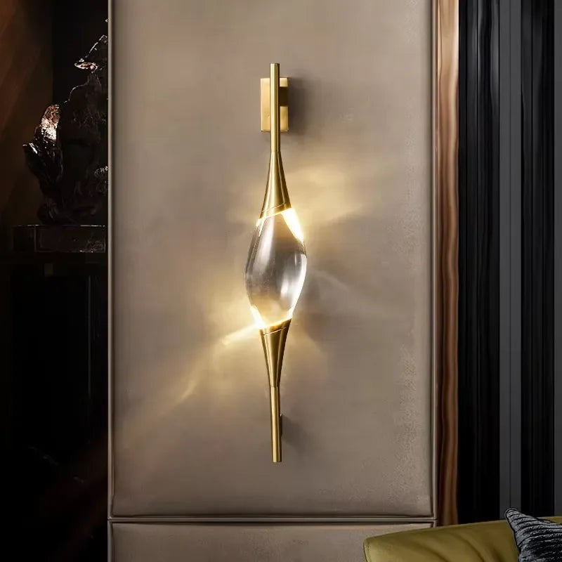 New Design Modern Full Copper Gold Crystal LED Wall Light for Living Room Home Hotel Decoration