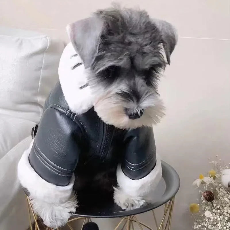 Winter Dog Coat Jacket Faux Leather Fleece Teddy Warm Pet Puppy Clothing Apparel