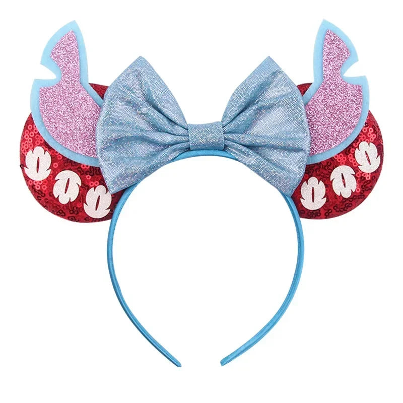 Cute Lilo & Stitch Headbands for Girls Leaves Ears Hair Bands Kids Disney Angel Hair Accessories Women Sequins Bow Baby Headwear