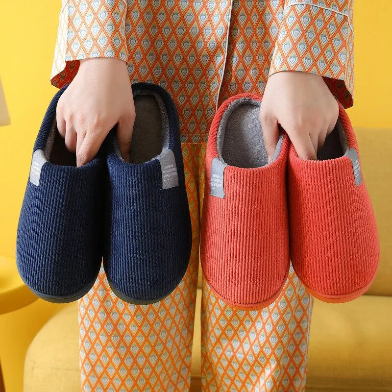 Thick Sole Home Indoor Outside Men And Women Couples Winter Household Warm Fluffy Slippers High Heels Plush Cotton Shoes Ladies