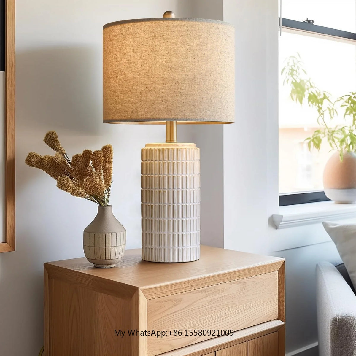 SIMIG Modern Ceramic Table Lamp White Beige Bedside Nightstand Lamps for Bedroom Living Room Farmhouse Table Lamps