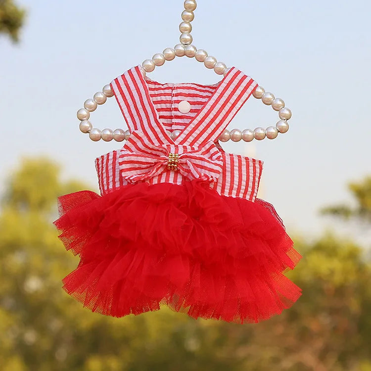 Dog Dress Puppy Clothes Pet Dog Clothing Striped Suspender Mesh Skirt for Small Medium Dogs Apparel Pet Product Supplies