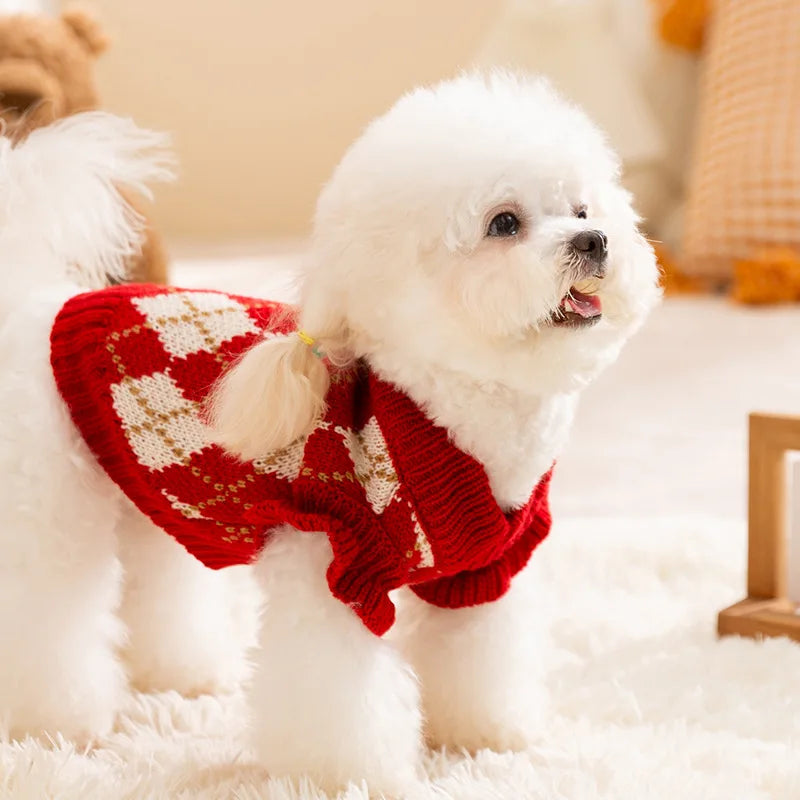 Dog Cherry Sweater Classics Plaid Dog Clothes Small Dogs Winter Pet Coat Chihuahua Bichon Yorkie Puppy Clothing Warm Pullover