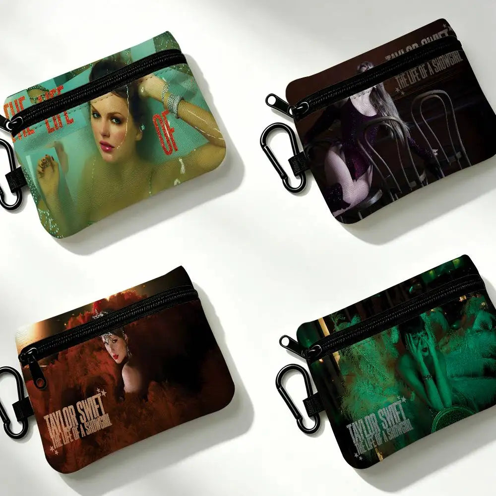 T-Taylor-Swift Lyrical-Pop-Storytelling Mini Hanging Oxford Cloth Coin Bag Durable Zipper Key Card Pouch With Carabiner
