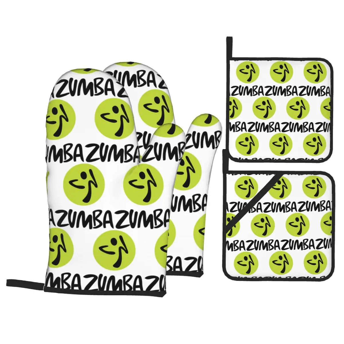Fitness Zumba Dance Oven Mitts and Pot Holder Sets of 4 for Baking Kitchen Cooking Grilling Resistant Non-Slip Gloves