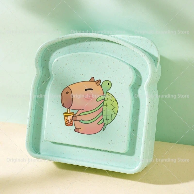Capybara Portable Lunch Box Sandwich Silicone Toast Shaped Bento Box with Lid Office School Outdoor Lunch Food Container Gift