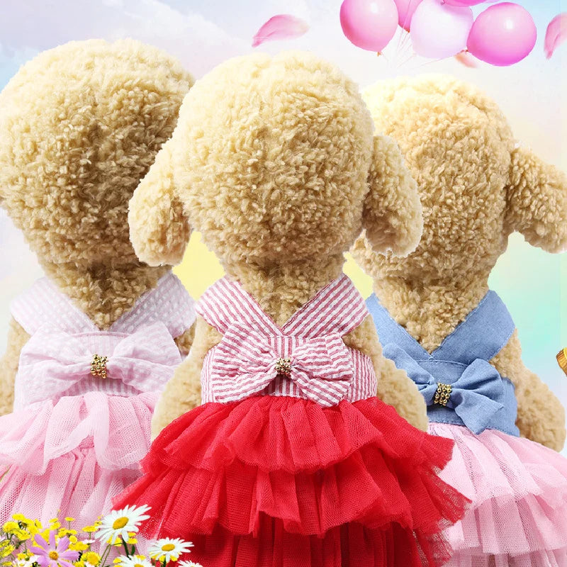 Dog Dress Puppy Clothes Pet Dog Clothing Striped Suspender Mesh Skirt for Small Medium Dogs Apparel Pet Product Supplies