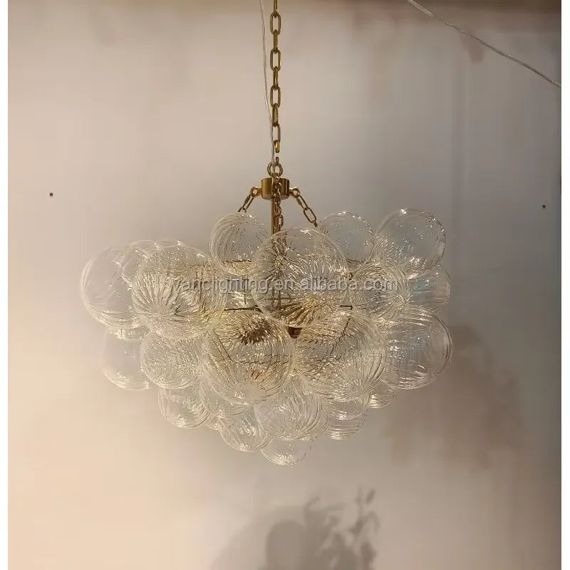 Custom Modern Hand Blown Round with Steel Brass Hanging Lamp Nordic Villa Hotel Interior Decoration Bubble Ball Pendant