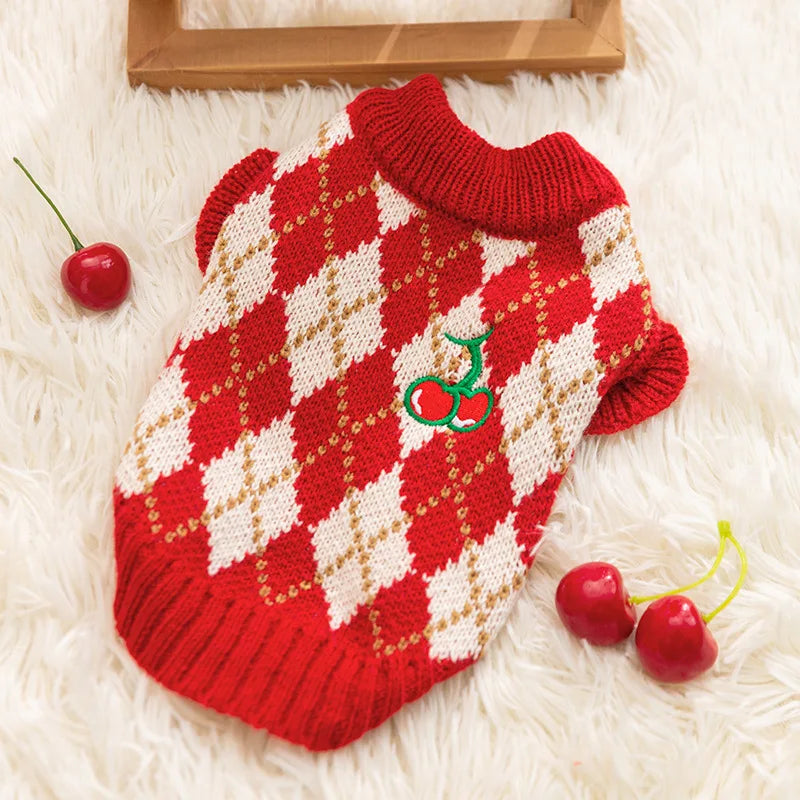 Dog Cherry Sweater Classics Plaid Dog Clothes Small Dogs Winter Pet Coat Chihuahua Bichon Yorkie Puppy Clothing Warm Pullover