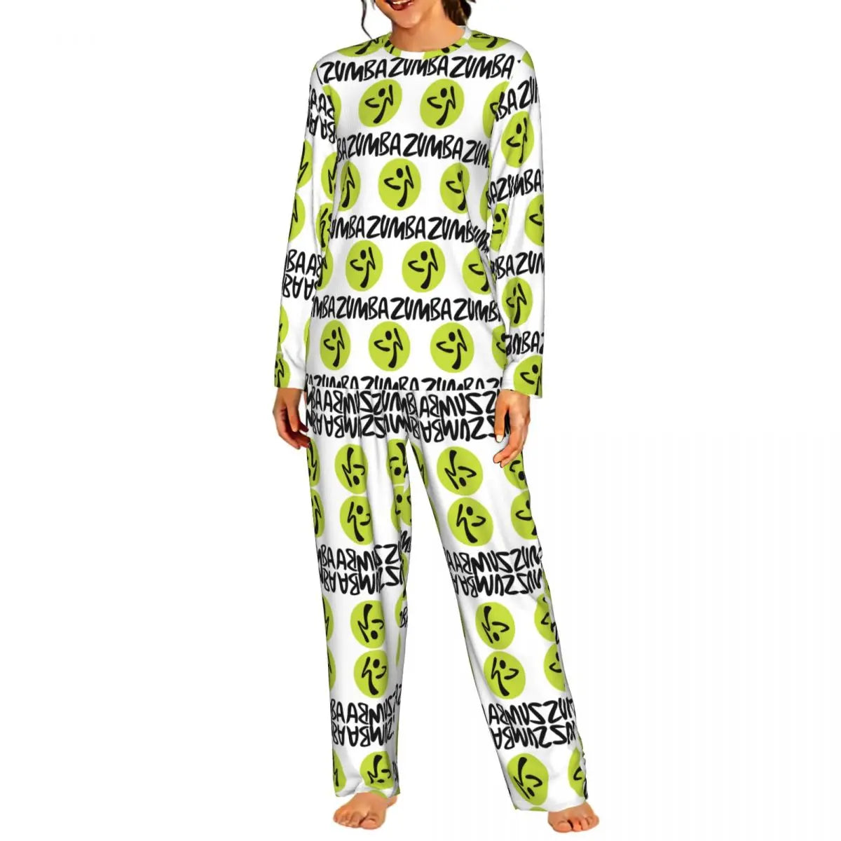 Fitness Zumba Dance Round Neck Long Sleeves Nightdress for Sleeping Sleepshirts Women Soft Pajama Set Long Pants