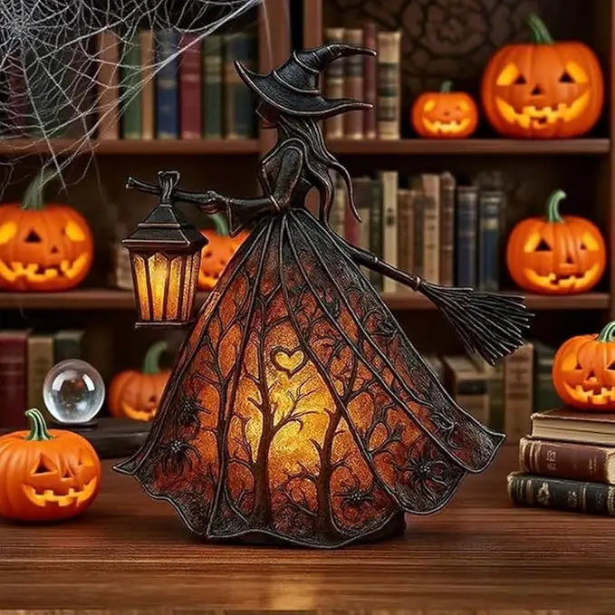 Witch Resin Tabletop Night Light with USB Powered Glow Halloween Decor for Goth Party Table Mantel Shelf Horror Movie Night