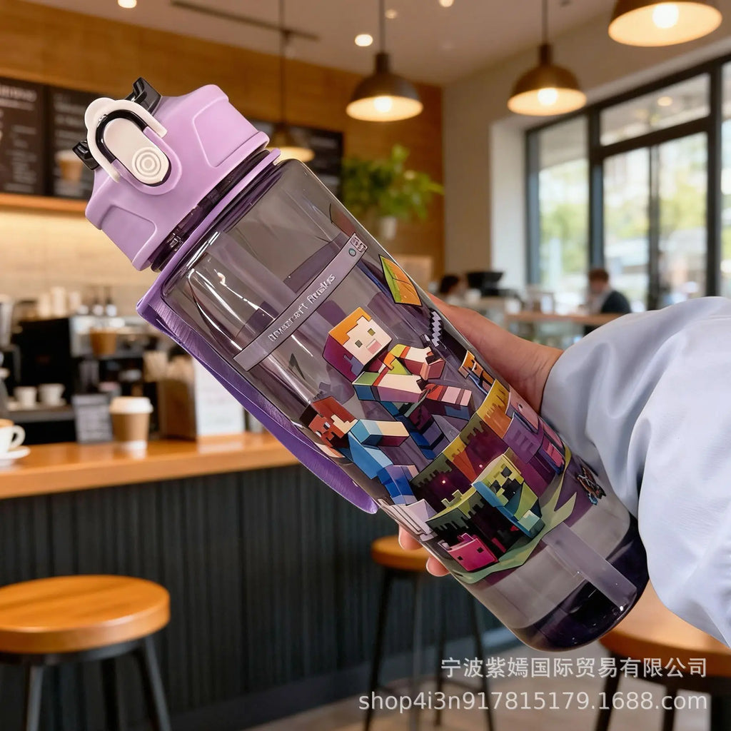 750ml Minecraft Water Cup Bottles High-capacity Drinking Straw Cup Portable Sports Outdoor Bottles Office School Gift
