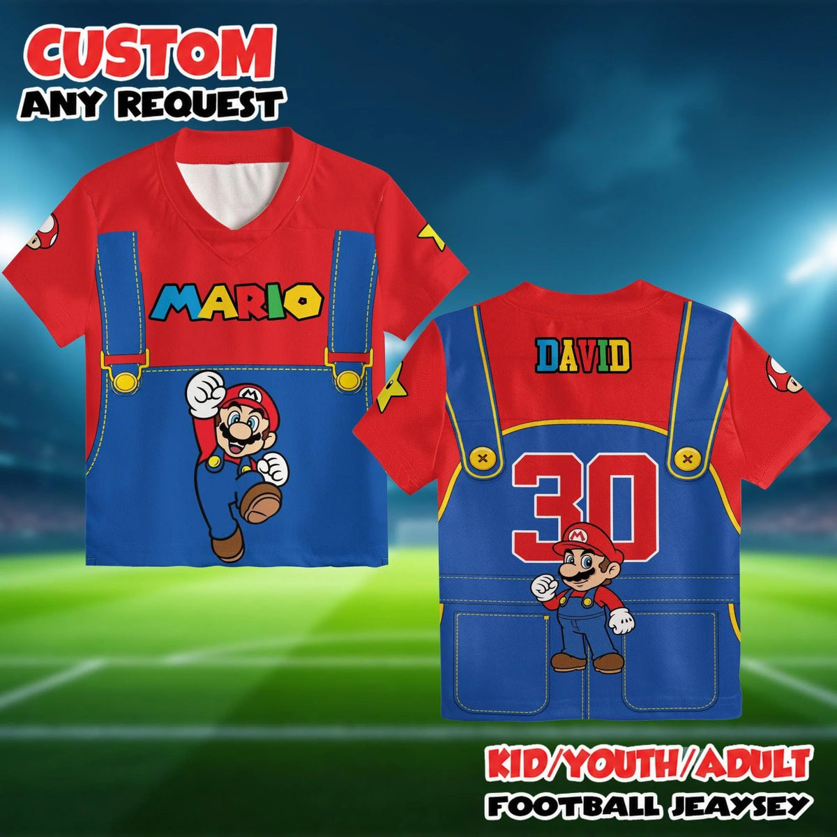 Unisex Mario 3D Print V Neck Football Jersey Short Sleeve T Shirt Cartoon Game Tee for Kids Adult Matching Family Sports  Tops