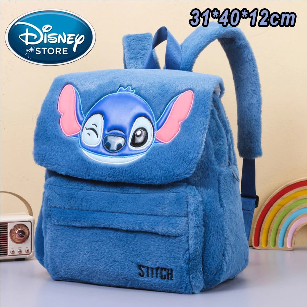2026 Stitch Plush Backpack Ins Japanese Blue Stitch Funny Cartoon Large-Capacity Student Backpack Kindergarten Bag Child Gift