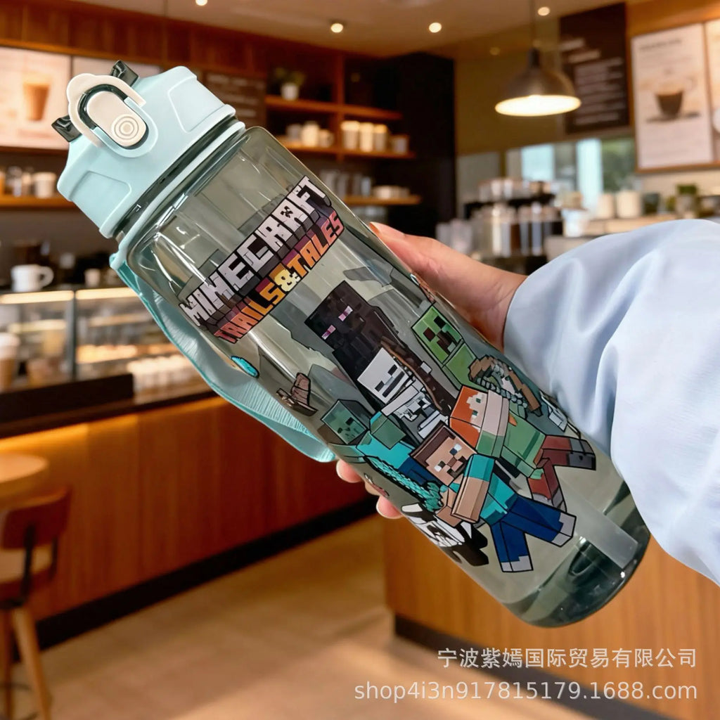 750ml Minecraft Water Cup Bottles High-capacity Drinking Straw Cup Portable Sports Outdoor Bottles Office School Gift