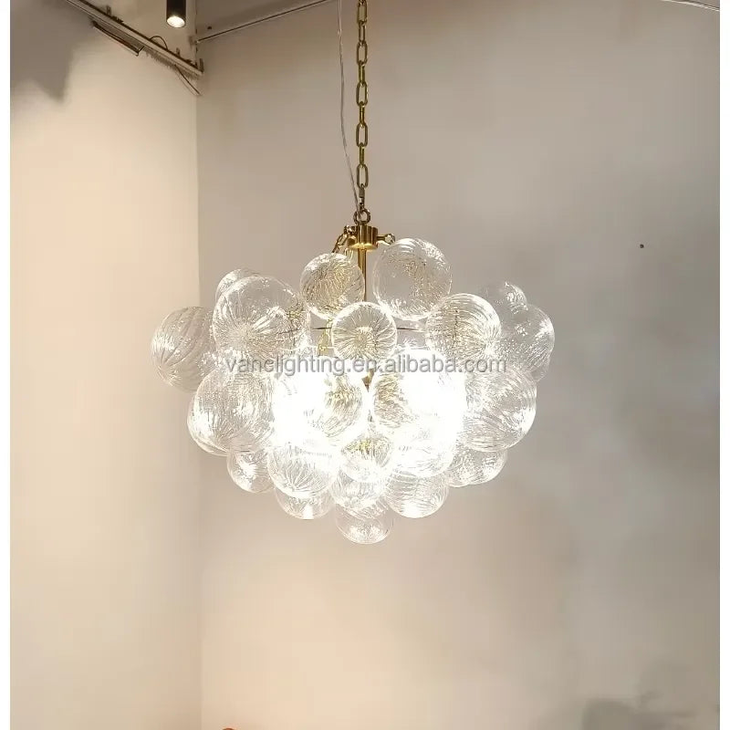 Custom Modern Hand Blown Round with Steel Brass Hanging Lamp Nordic Villa Hotel Interior Decoration Bubble Ball Pendant