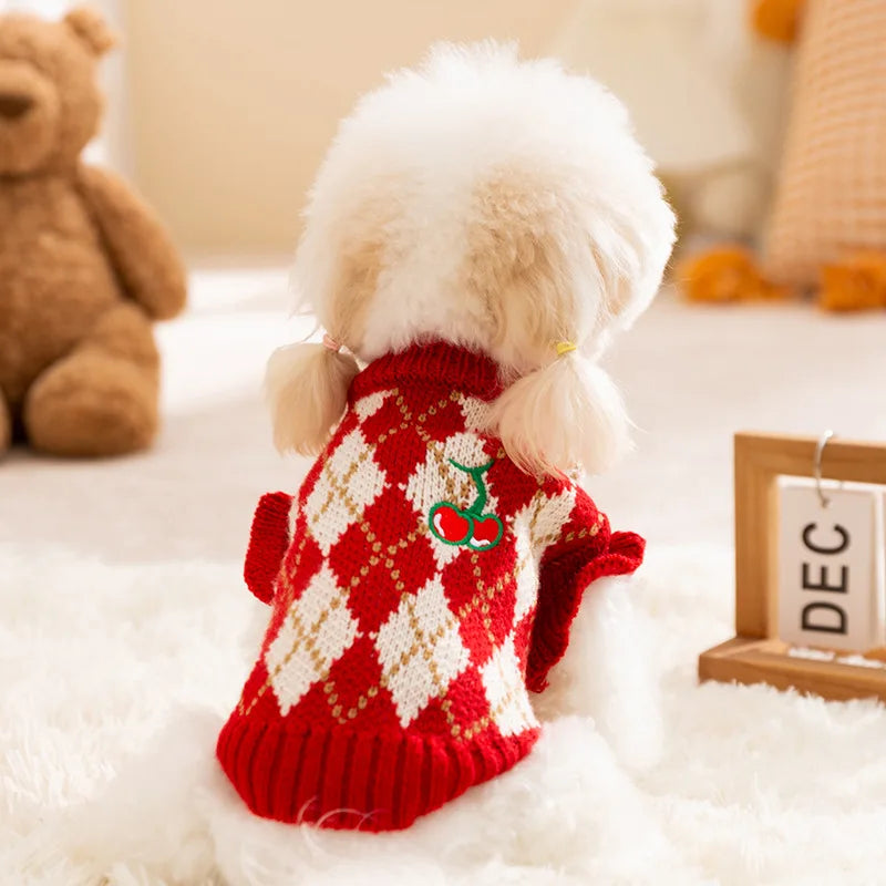 Dog Cherry Sweater Classics Plaid Dog Clothes Small Dogs Winter Pet Coat Chihuahua Bichon Yorkie Puppy Clothing Warm Pullover