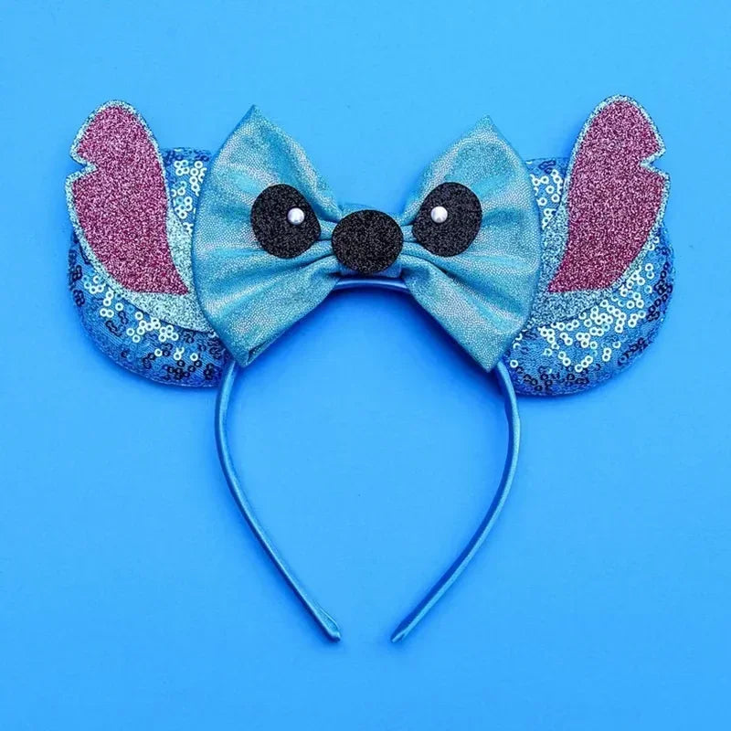 Cute Lilo & Stitch Headbands for Girls Leaves Ears Hair Bands Kids Disney Angel Hair Accessories Women Sequins Bow Baby Headwear