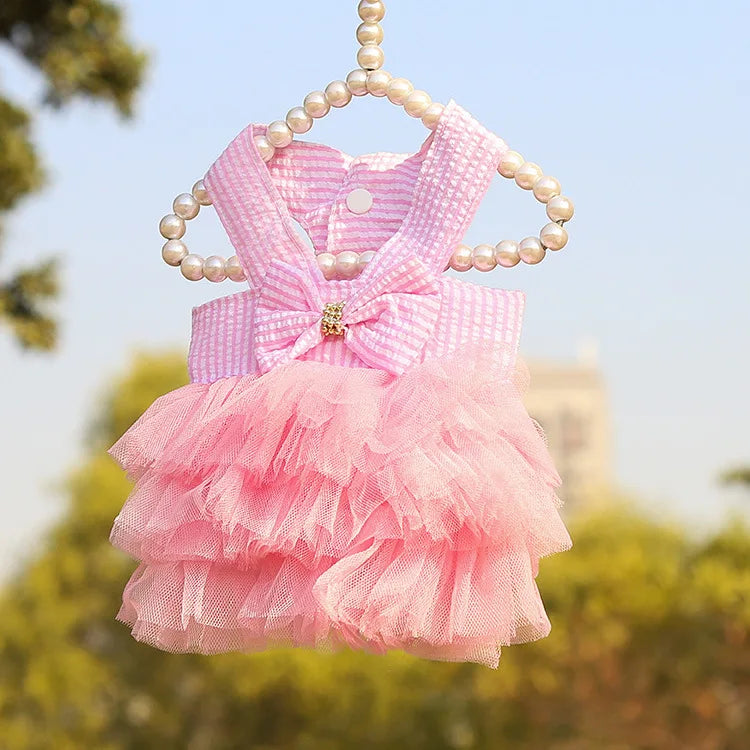 Dog Dress Puppy Clothes Pet Dog Clothing Striped Suspender Mesh Skirt for Small Medium Dogs Apparel Pet Product Supplies