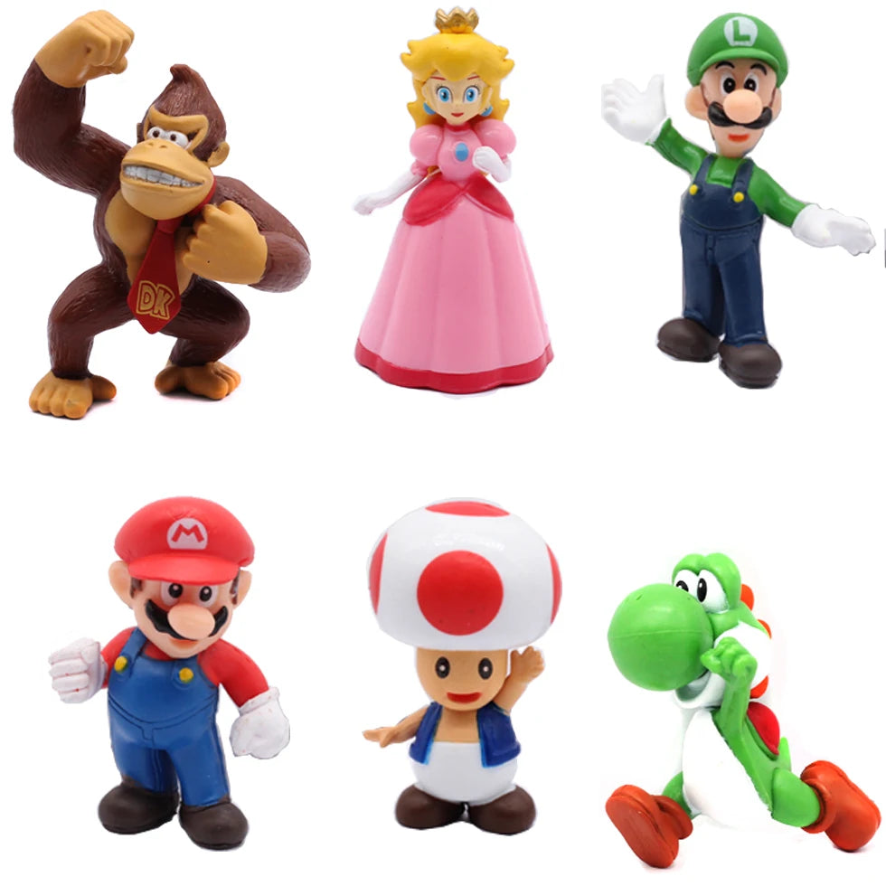 # 6pcs/set Super M Bros PVC Action Figure Toys Dolls Model Set Luigi Yoshi Donkey Kong Mushroom For Kids Birthday Gifts