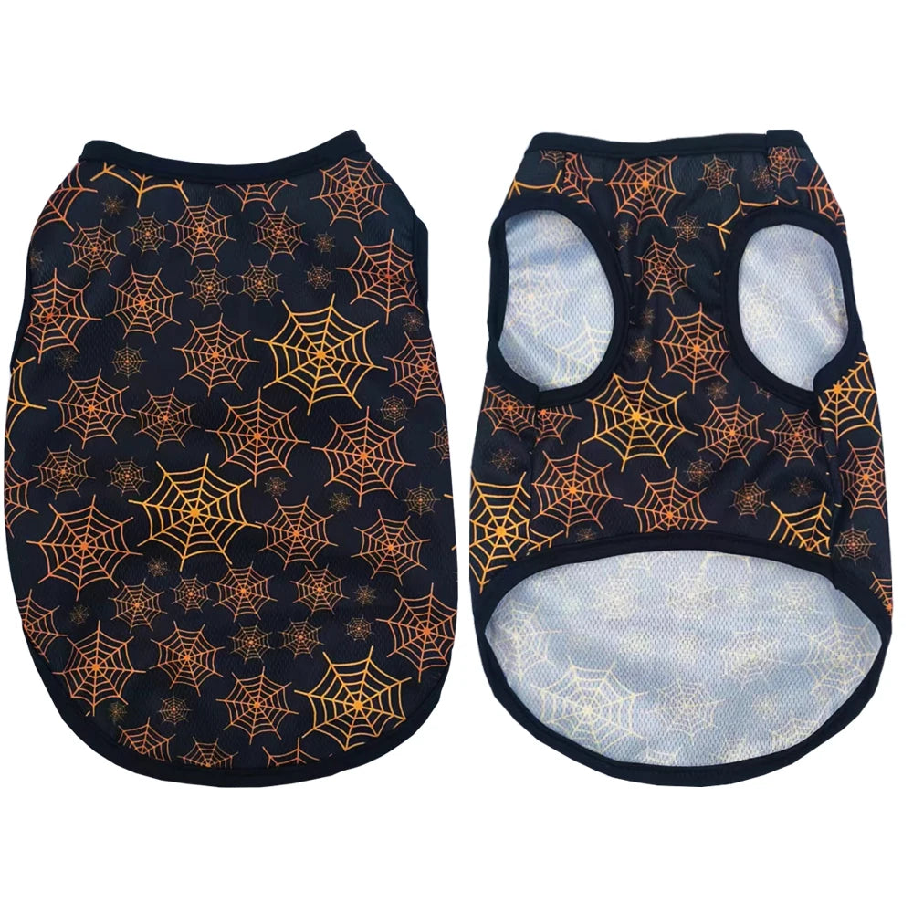 Halloween Pumpkin Print Dog Clothes For Small Medium Dogs Cats Breathable Pet T-shirt Chihuahua French Bulldog Puppy Costumes