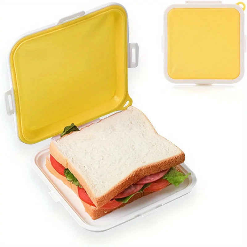 Portable Silicone Sandwich Box With Airtight Lid Microwave Safe Reusable Lunch Container For School Office Outdoor Travel Picnic