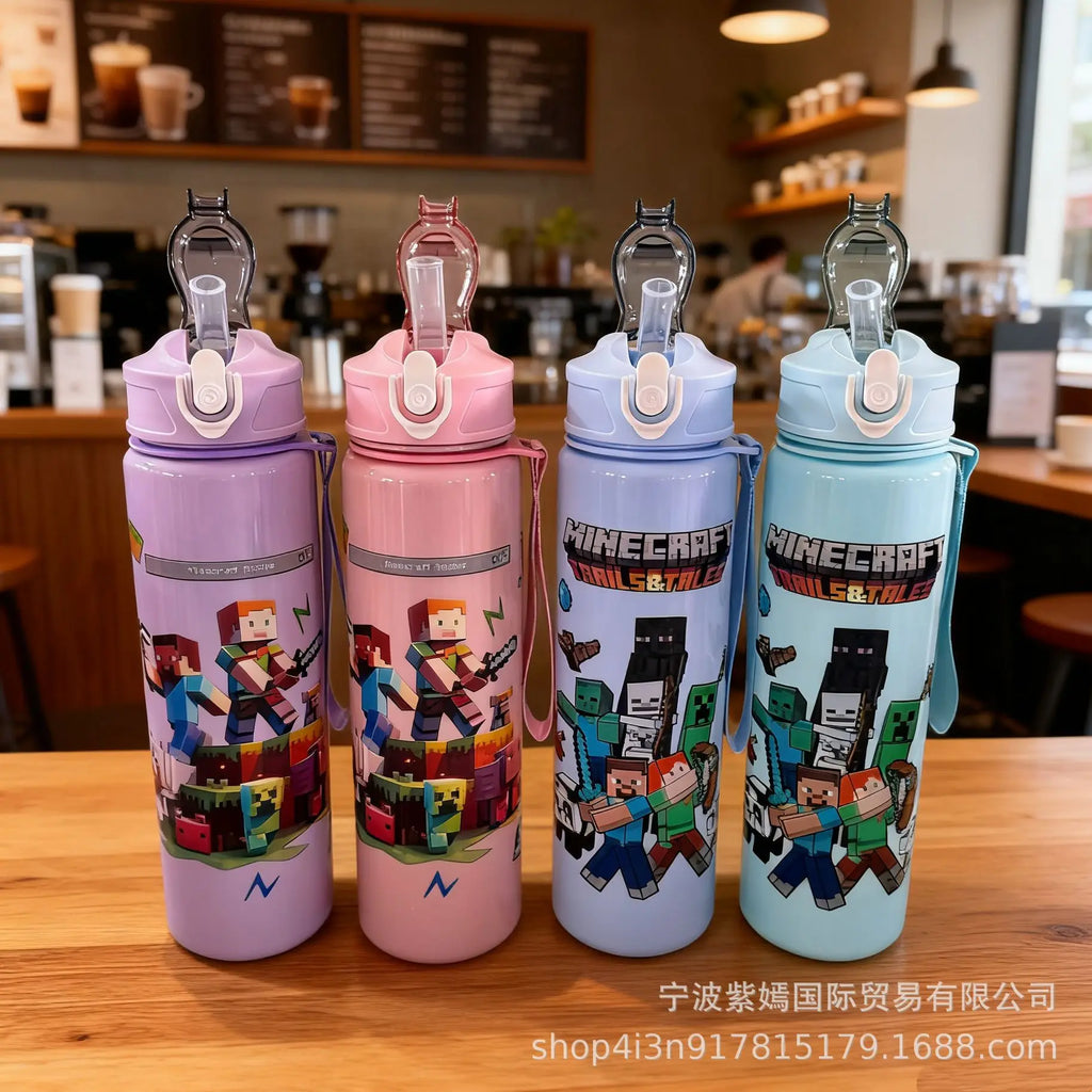 750ml Minecraft Water Cup Bottles High-capacity Drinking Straw Cup Portable Sports Outdoor Bottles Office School Gift