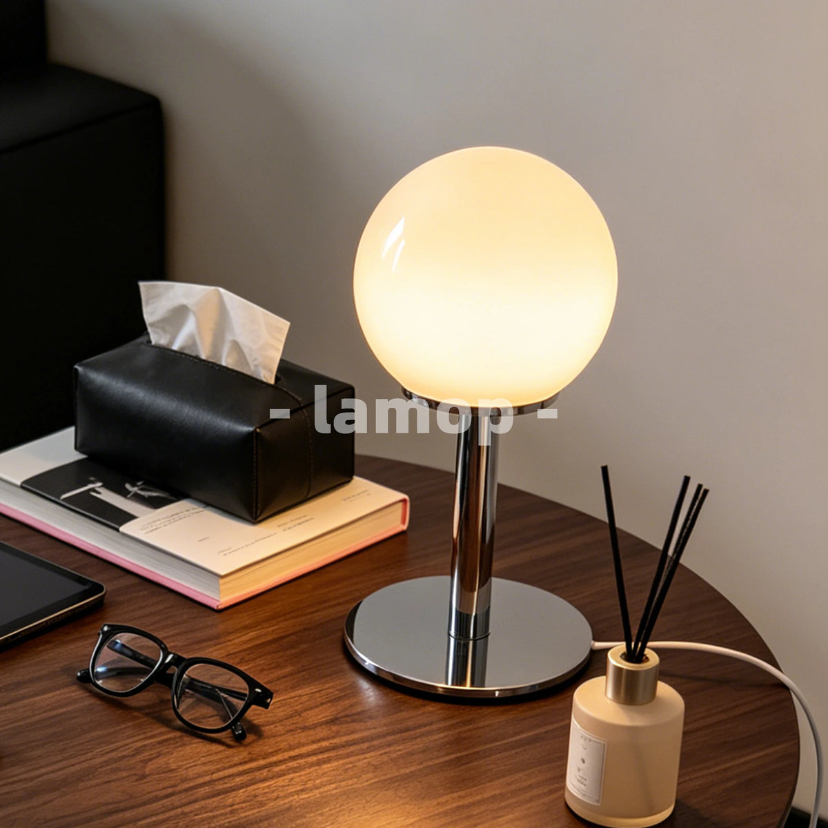 Milky White Solid Globe Chrome Thin Pole Table Lamp Cream Ins White Desk 3 Tone Soft Light Reading Table Decor Lamp