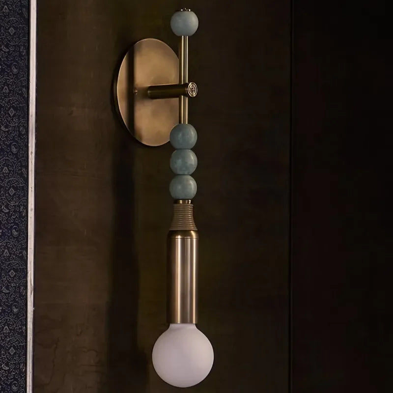Nordic Vintage Home Decorative Design Interior Living Room Bedroom Hotel Bedside Light Solid Brass Stone Glass Shade Wall