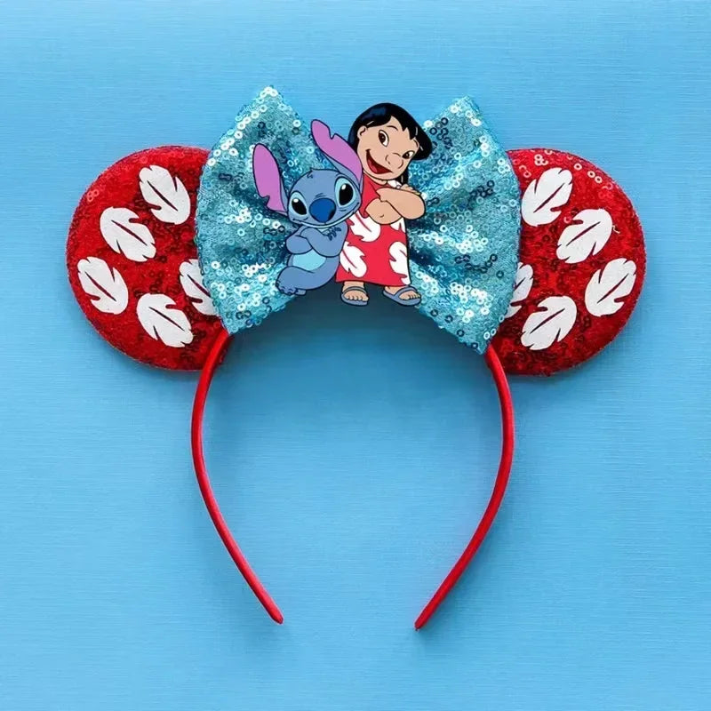 Cute Lilo & Stitch Headbands for Girls Leaves Ears Hair Bands Kids Disney Angel Hair Accessories Women Sequins Bow Baby Headwear