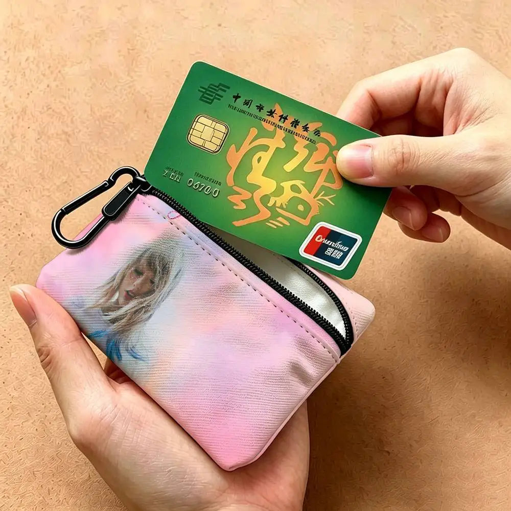 T-Taylor-Swift Lyrical-Pop-Storytelling Mini Hanging Oxford Cloth Coin Bag Durable Zipper Key Card Pouch With Carabiner
