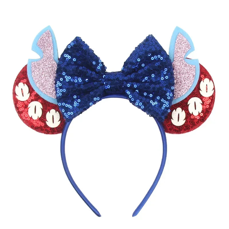 Cute Lilo & Stitch Headbands for Girls Leaves Ears Hair Bands Kids Disney Angel Hair Accessories Women Sequins Bow Baby Headwear
