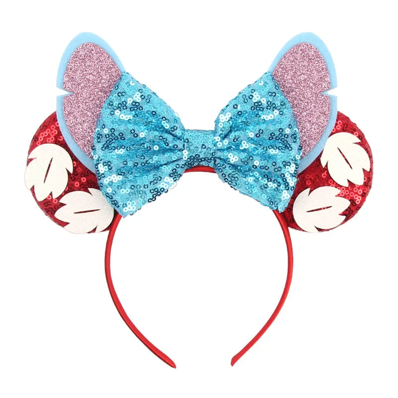 Cute Lilo & Stitch Headbands for Girls Leaves Ears Hair Bands Kids Disney Angel Hair Accessories Women Sequins Bow Baby Headwear