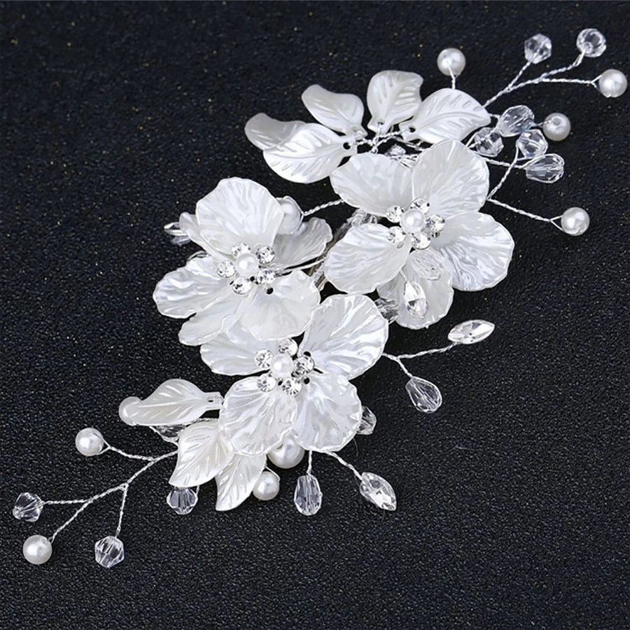Shell Wedding Hair Combs Women Headbands Accessories Crystal Pearls Weave Flower Bridal Headpiece Clip Bride Jewelry Gift