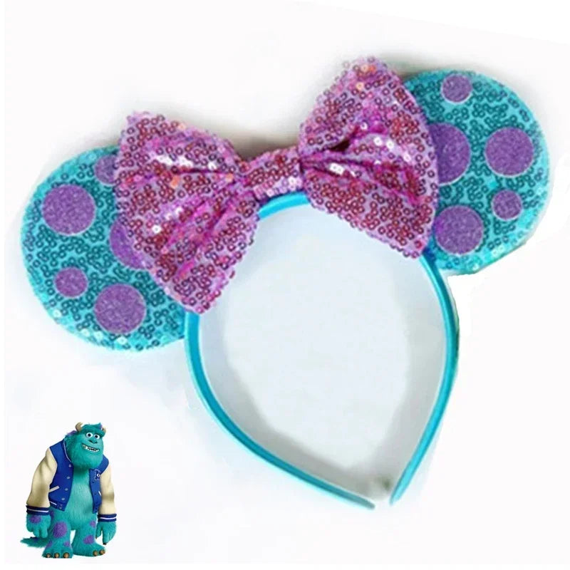 Cute Lilo & Stitch Headbands for Girls Leaves Ears Hair Bands Kids Disney Angel Hair Accessories Women Sequins Bow Baby Headwear