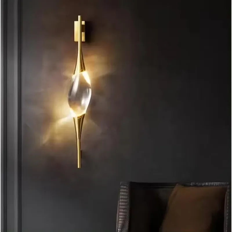 New Design Modern Full Copper Gold Crystal LED Wall Light for Living Room Home Hotel Decoration
