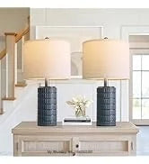 SIMIG Modern Ceramic Table Lamp White Beige Bedside Nightstand Lamps for Bedroom Living Room Farmhouse Table Lamps