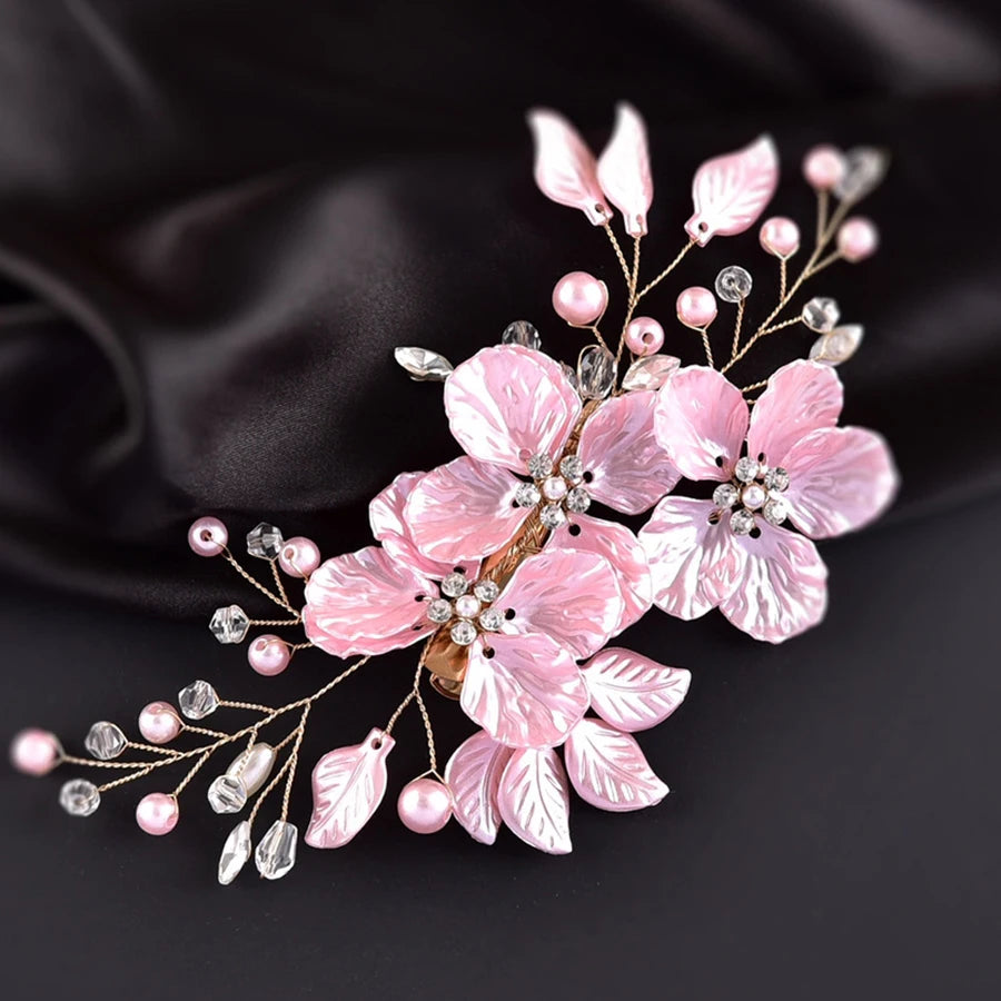 Shell Wedding Hair Combs Women Headbands Accessories Crystal Pearls Weave Flower Bridal Headpiece Clip Bride Jewelry Gift