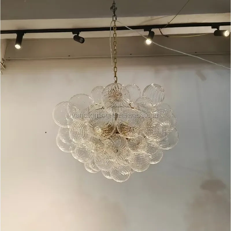 Custom Modern Hand Blown Round with Steel Brass Hanging Lamp Nordic Villa Hotel Interior Decoration Bubble Ball Pendant