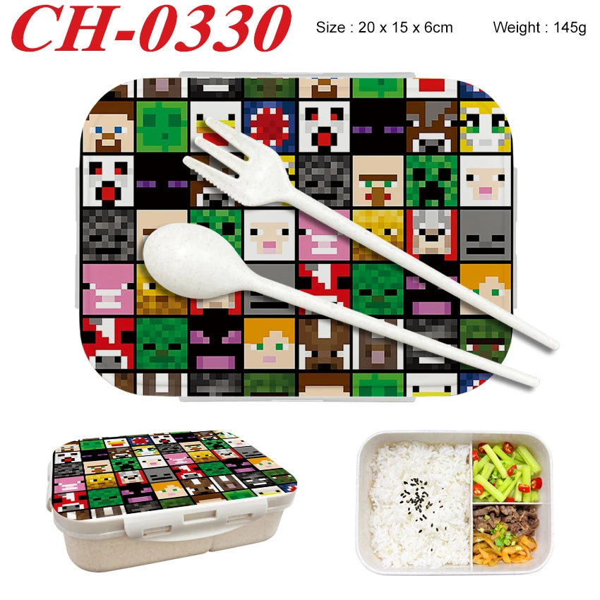 Minecrafted 3-piece Japanese-style insulated lunch box with a detachable handle and lid, suitable for women, backpacking, office
