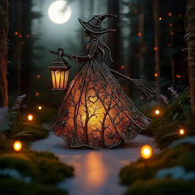Witch Resin Tabletop Night Light with USB Powered Glow Halloween Decor for Goth Party Table Mantel Shelf Horror Movie Night