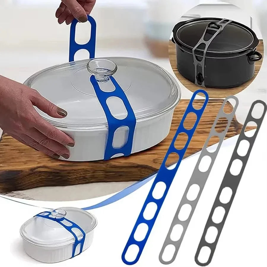 21.2in Reusable Lid Strap Silicone Elastic Band Universal Pot Lid Holder for Lunch Box Strap Elastic Band Outdoor Tableware Tool