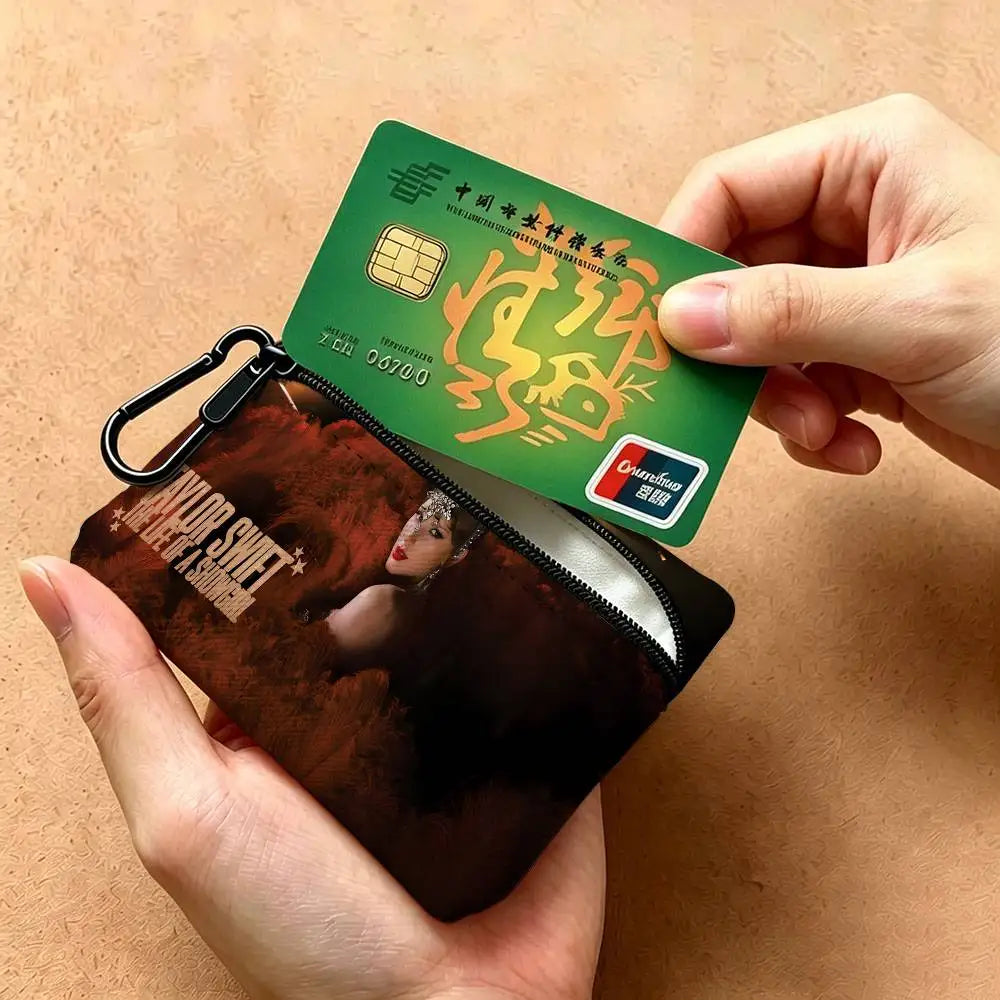 T-Taylor-Swift Lyrical-Pop-Storytelling Mini Hanging Oxford Cloth Coin Bag Durable Zipper Key Card Pouch With Carabiner