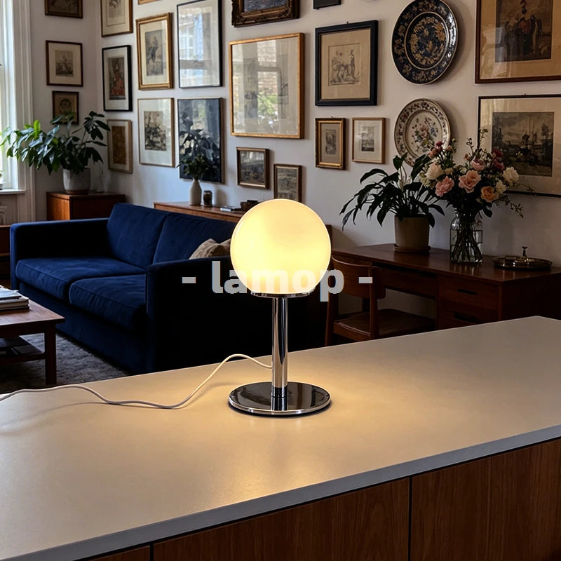 Milky White Solid Globe Chrome Thin Pole Table Lamp Cream Ins White Desk 3 Tone Soft Light Reading Table Decor Lamp