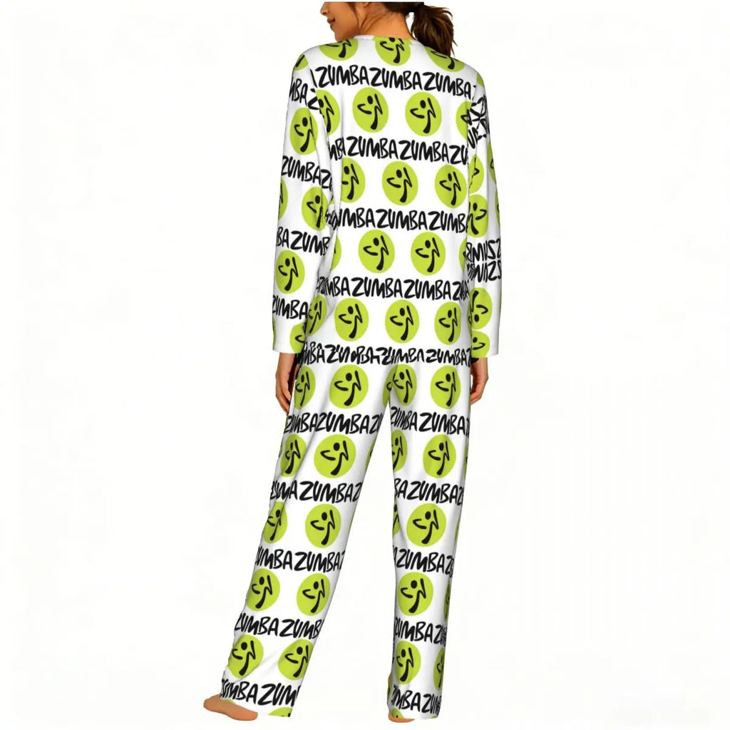 Fitness Zumba Dance Round Neck Long Sleeves Nightdress for Sleeping Sleepshirts Women Soft Pajama Set Long Pants