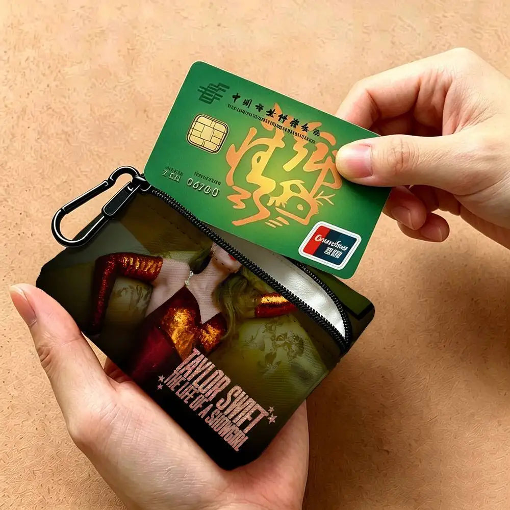 T-Taylor-Swift Lyrical-Pop-Storytelling Mini Hanging Oxford Cloth Coin Bag Durable Zipper Key Card Pouch With Carabiner