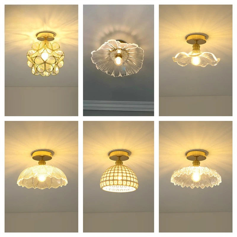 Nordic & Japanese Glass Ceiling Light, Simple Entryway Lamp for Corridor, Balcony, Cloakroom & Bedroom